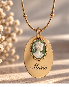 Halskette Personalisiert Gold – 14K Vergoldete Edelstahlkette, Vintage-Schmuck, Cameo Anhänger, Personalisierte Geschenke für Freundinnen